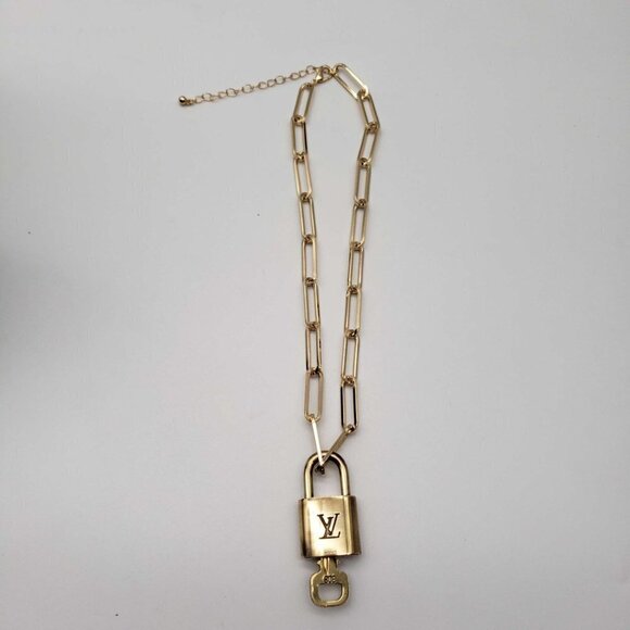 Authentic Louis Vuitton Lock and Key Gold Color with Gold Plated Chain Necklace - Picture 5 of 8